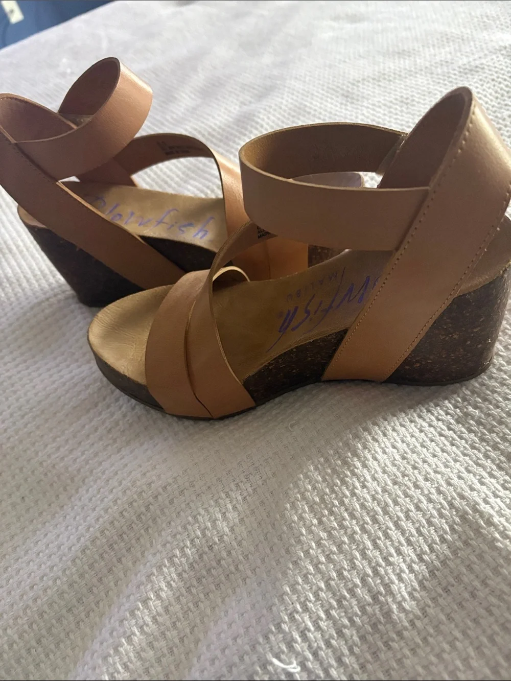 Blowfish Tan Leather Cork Wedge Sandals